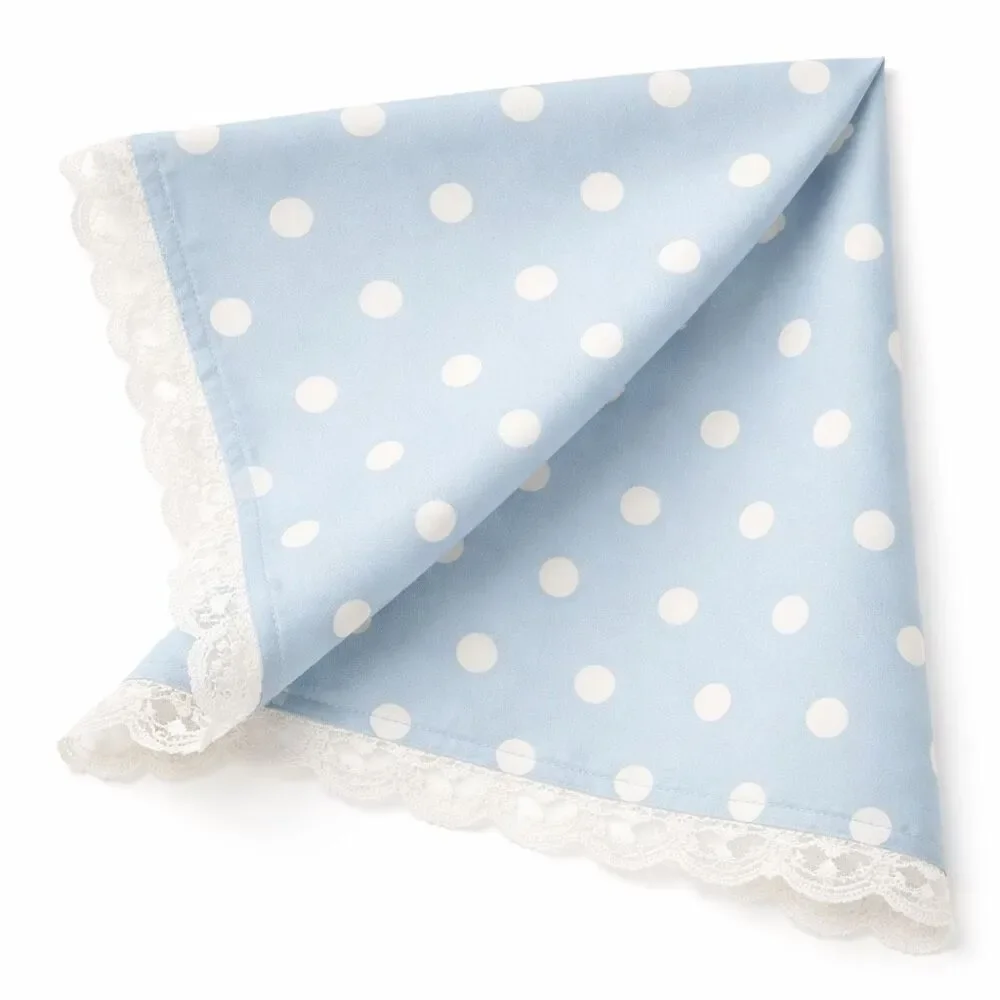 For Love & Lemons Polka Dot Scarf Blue Lace Trim Silk Head Neck Square UO New